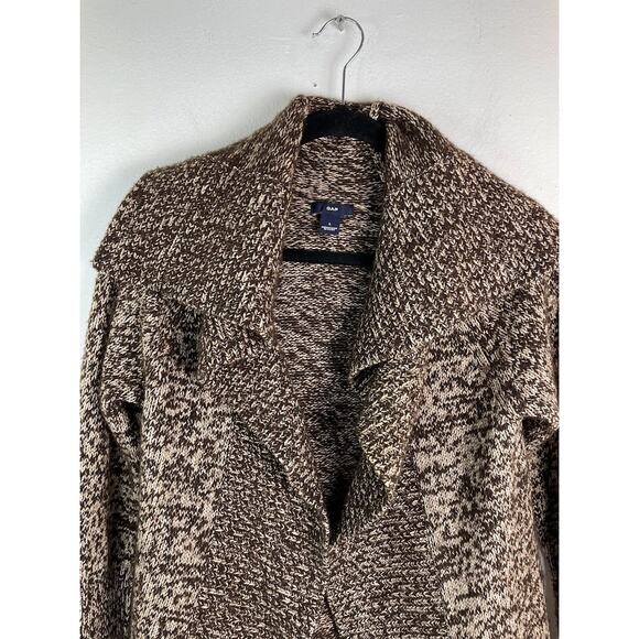 Gap Lambs Wool Sweater Womens S/M  Brown Beige Chunky Cardigan Drape Collar Top - Picture 2 of 16